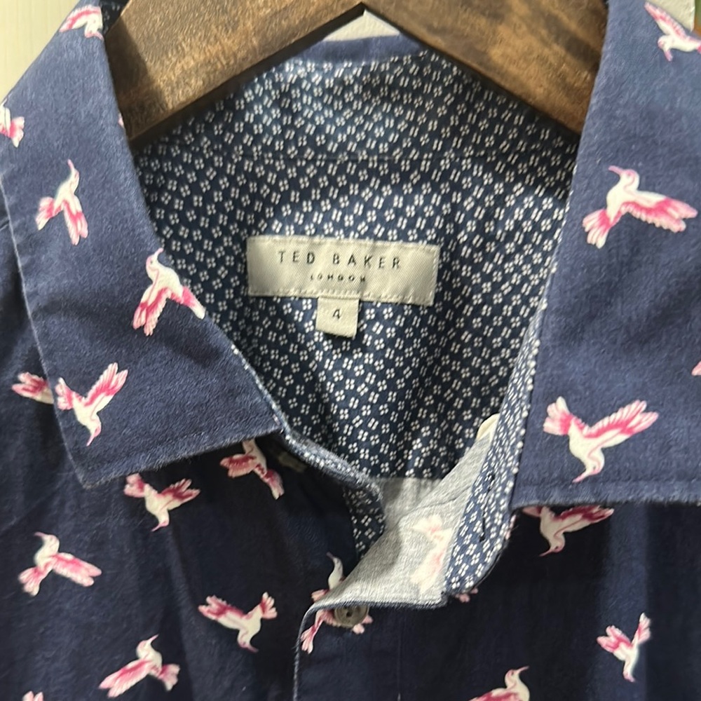 Ted Baker Blue and Pink Casual Button Down Shirt with Playful Print